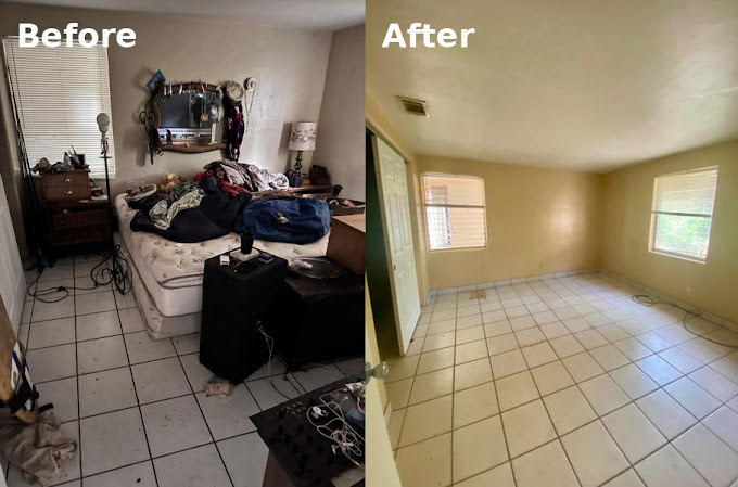 Image illustrating bedroom before and after junk removal by Makin' Space Junk Removal